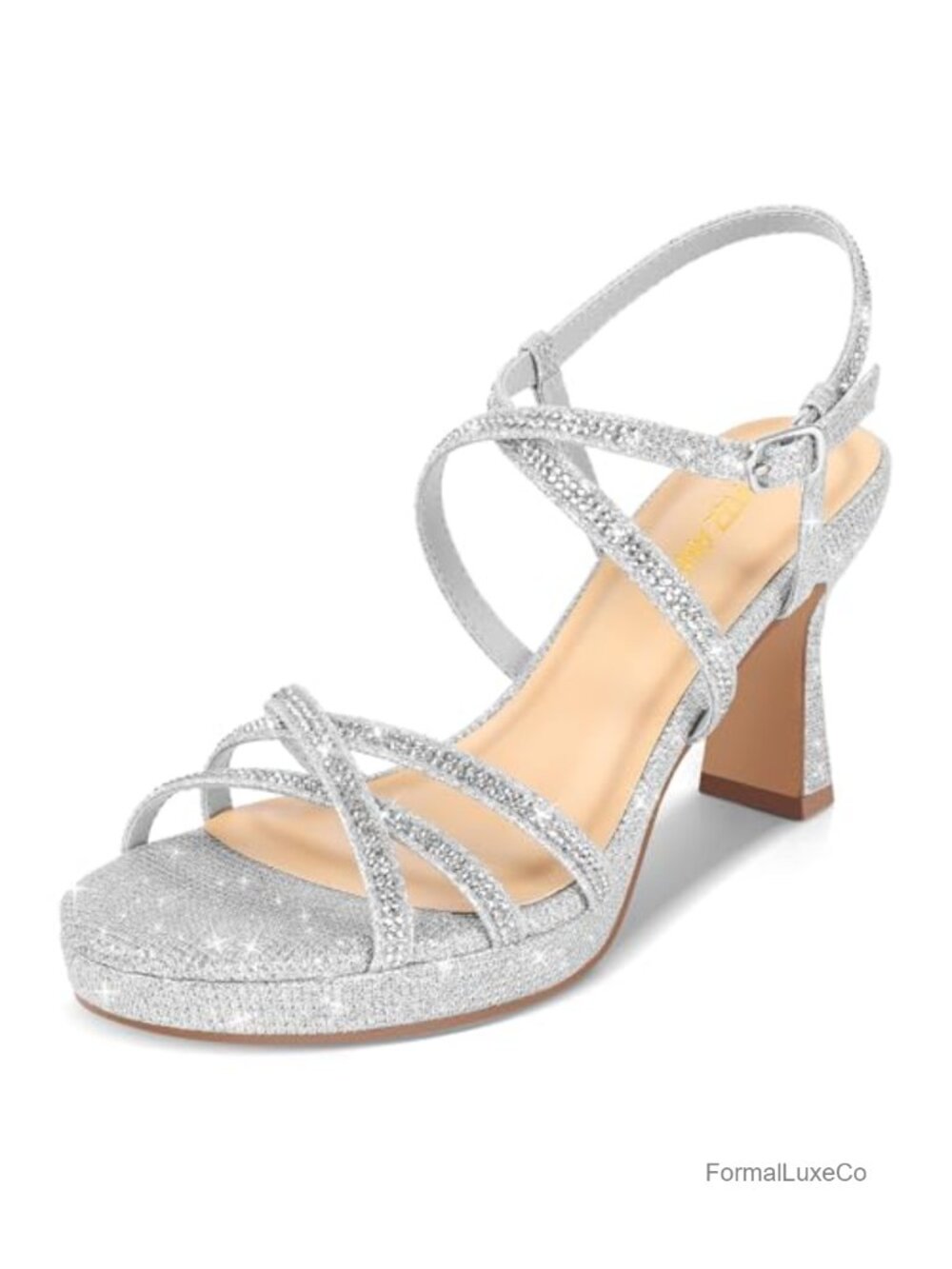 PIZZ ANNU Women's Rhinestone Strappy Platform Block Heel Sandals